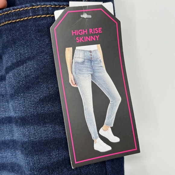 NOBO No Boundaries Juniors Sz 19 High Rise Skinny Jeans Dark Blue Wash 3 Button - Picture 3 of 8